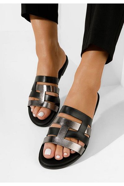 B T Shoes Cicada black flat slippers