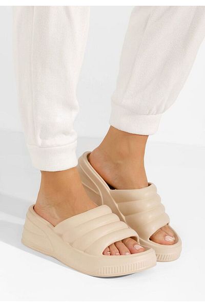 B T Shoes Etana V2 beige platform slippers