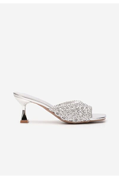 B T Shoes Letira silver heeled slippers