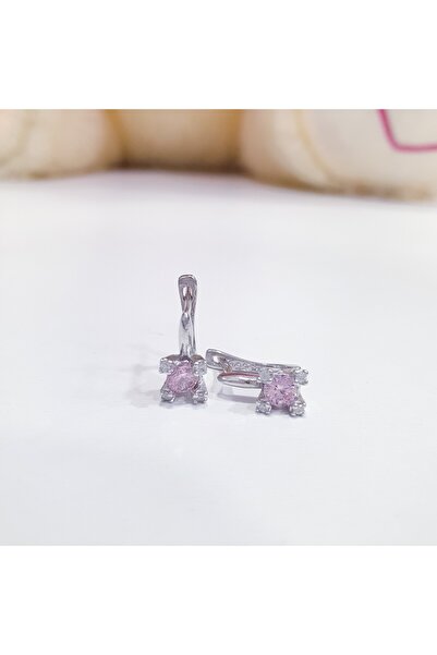 MAGRİB pembe taşlı gümüş çocuk küpesi