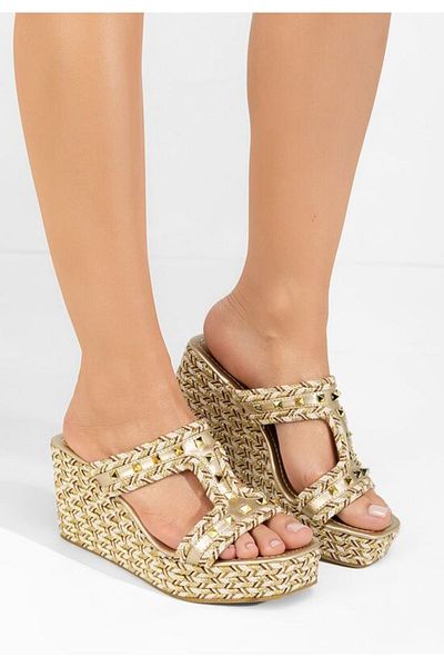 B T Shoes Efrain gold platform slippers