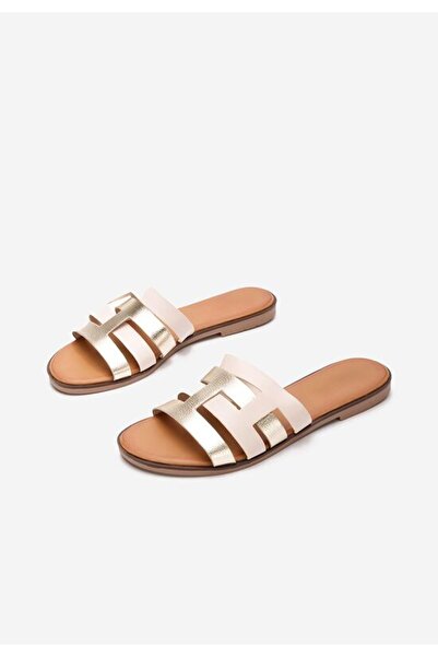 B T Shoes Cicada beige flat slippers