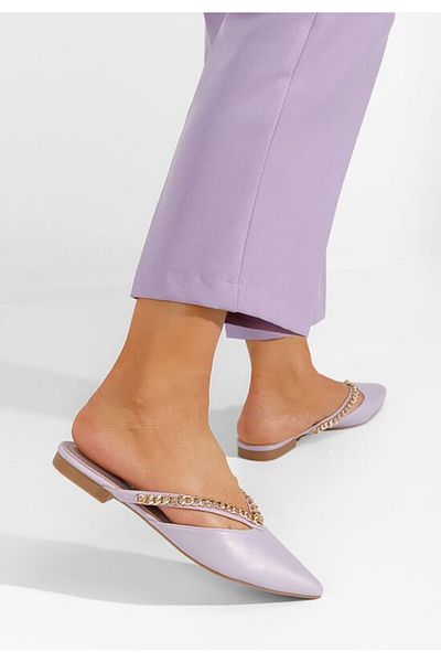 B T Shoes Andranie purple chain clogs