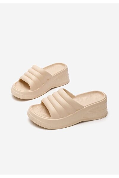 B T Shoes Etana V2 beige platform slippers