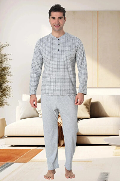 Generic Brand Blue Şardonlu Winter Large Size Men's Pajamas Set Mecit Sleepwe...