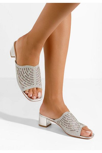 B T Shoes Papuci cu toc Saphia argintii