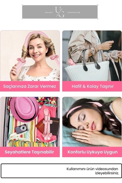 FashionSButik Pudra Pembe Isısız Saç Şekillendirici Saç Sosisi Saten Toka Seti
