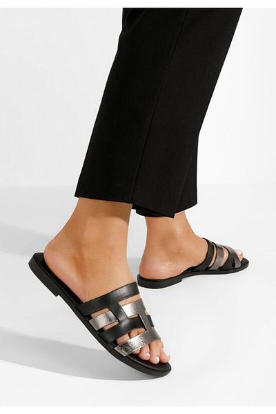 B T Shoes Cicada black flat slippers