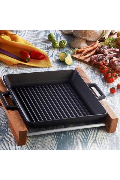 Viejo Valle Grill tray with wooden support, LAVA, 26x26 cm