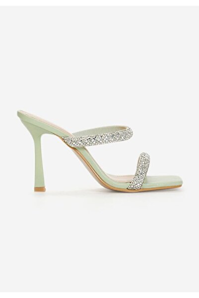 B T Shoes Adione green heeled slippers