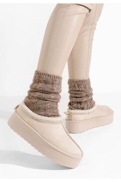 B T Shoes Comfy beige platform slippers