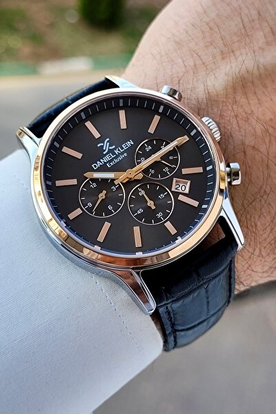 Daniel Klein Kasası Gri Çizgileri Rose Kordonu Siyah Renk Ayarlanabilir Kordo...