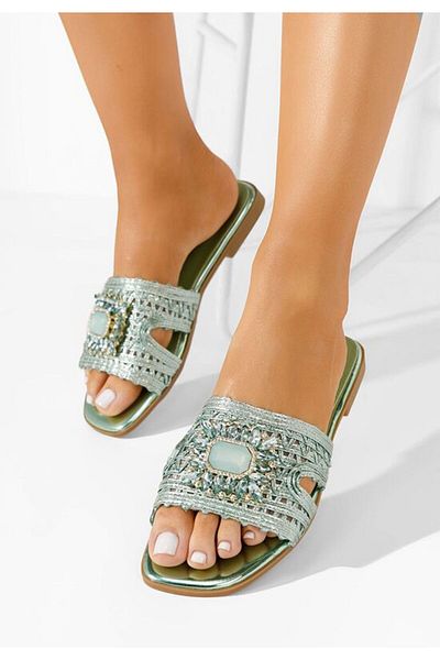 B T Shoes Evianna green flat slippers