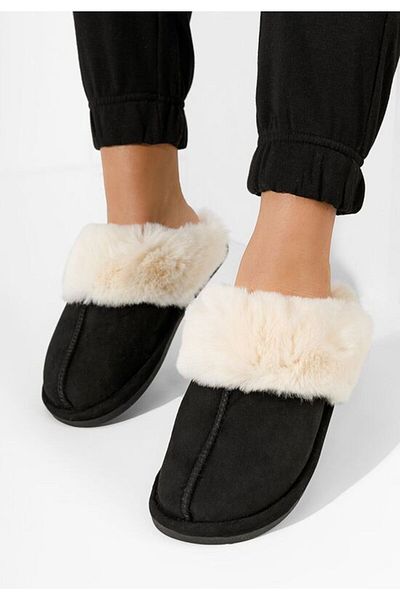 B T Shoes Joka black fluffy slippers