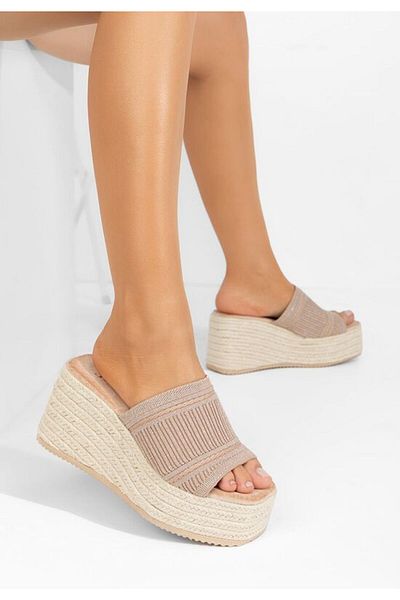 B T Shoes Yessenia khaki platform slippers