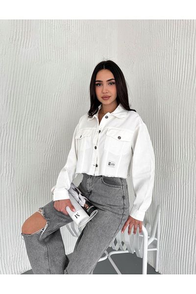 jöns since 1997 Women's Bottom Tasseled Embroidered Crop White Gabardine Jacket
