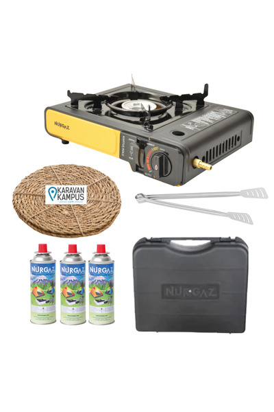 NURGAZ Tüp Bağlantılı Özel Çantalı Portatif Kamp Ocağı + 3 Adet Kartuş + Hası...