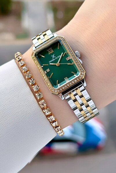 Daniel Klein Kadranı Yeşil Kordonu Gold Gümüş Renk Kadın Kol Saati Ve Bileklik