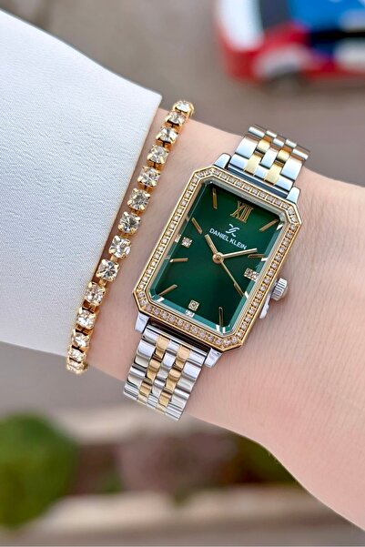 Daniel Klein Kadranı Yeşil Kordonu Altın Metalik Renk 2 Yıl Garantili Kadın K...