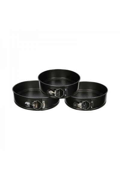 FİVE Set of 3 removable round carbon steel cake or pie molds, 22-24-26 cm