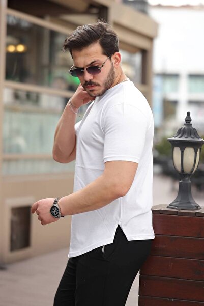 ROBERTO BORNOVA Βασικό μπλουζάκι / T-shirt με σχισμή με βρώμικο γιακά