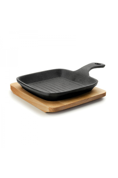 Lacor Heat-resistant cast iron grill pan, Mini Magma, with birch wood support...