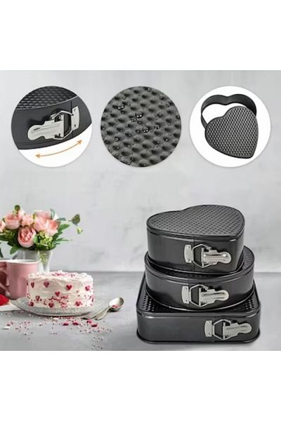 FİVE Set of 3 removable carbon steel cake or pie molds, 22-24-26 cm