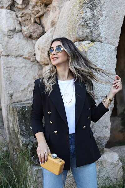 bytugcekaya Blazer dublu cu nasturi negru Priv
