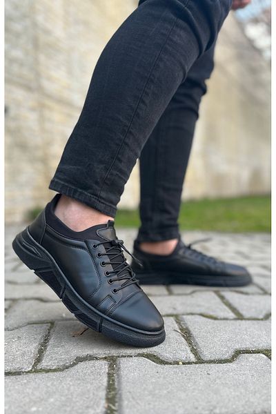 Bonjey Pantofi casual pentru bărbați cu șireturi din cauciuc din piele neagră, piele artificială hidrofugă, mărimea 40 44