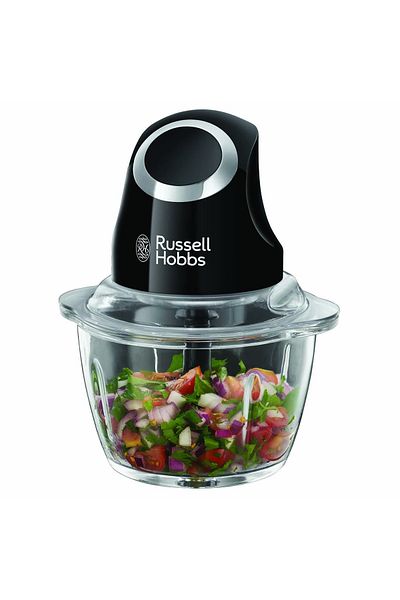 RUSSELL HOBBS Desire Matte Black Electric Mini Chopper with Glass Bowl & Stainless Steel Blade