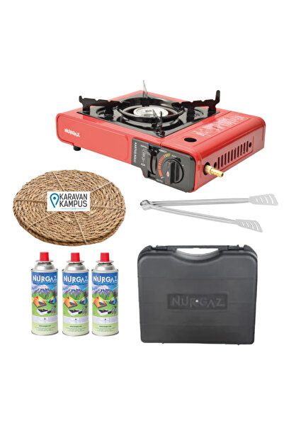 NURGAZ Tüp Bağlantılı Özel Çantalı Portatif Kamp Ocağı + 3 Adet Kartuş + Hası...