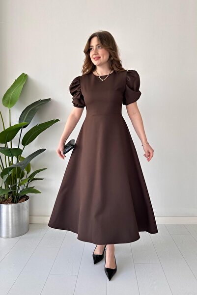 MaziButik فستان مستقيم بأكمام البطيخ - بني
