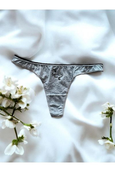 enmodaiçgiyim Tanga de dama din bumbac imprimat pisica gri