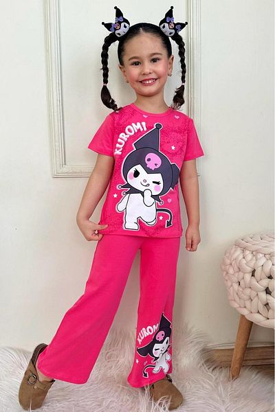LİLLYPİCCA Cute Cat Patterned Girl's Wide Leg 2-Piece Set