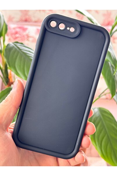 Fibaks Apple iPhone 7 Plus / 8 Plus Kılıf Kamera Korumalı Yumuşak Dokulu Darbe Emici Siyah Silikon Kapak