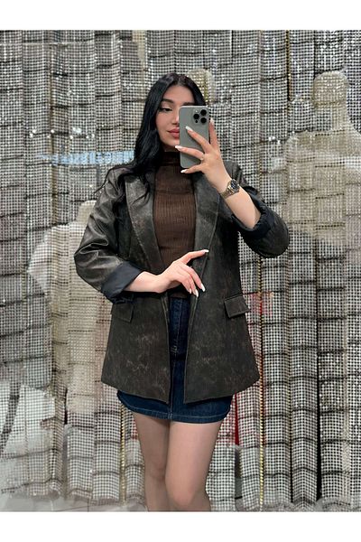 missswans Blazer din piele cu model Dakina Pocket-Brown