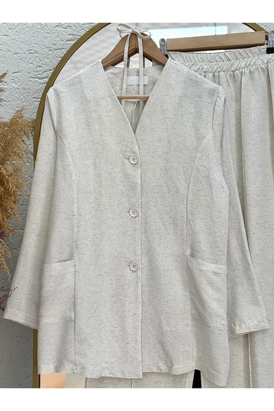 Ebrar Store Asli Jacket Suit - Double Pocket Bn4360 Cream