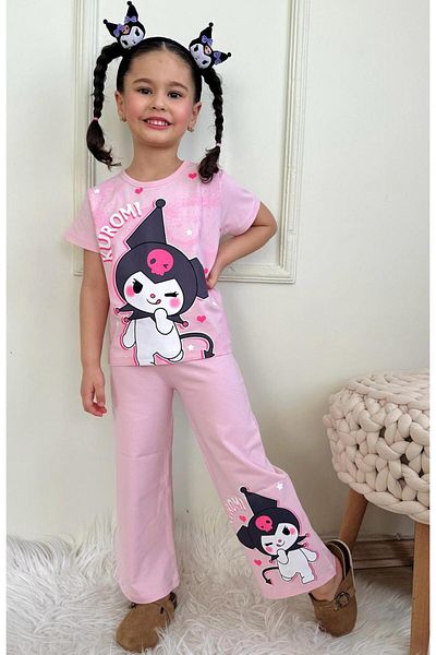 LİLLYPİCCA Cute Cat Patterned Girl's Wide Leg 2-Piece Set