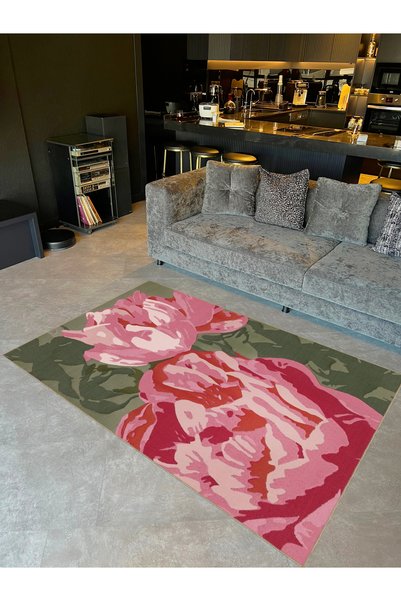 Rugs Modern Halı Συλλογή İnci: Υφαντό χαλί με αφηρημένο φλοράλ μοτίβο και μον...