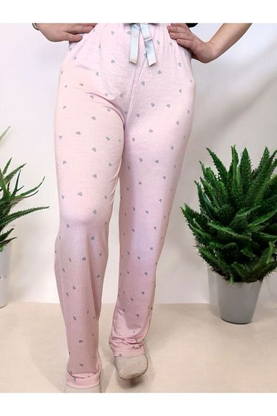 enmodaiçgiyim Pantaloni de pijama de damă din viscoză cu model de inimă roz gri