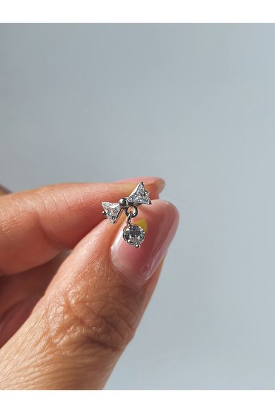 kurukafagift Bow Ribbon Steel Zircon Stone Piercing Tragus Helix Lobe Cartilage