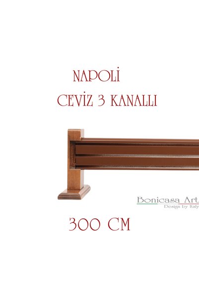 Bonicasa Art Napoli Ahşap Başlıklı 3 Kanallı Alüminyum Dekoratif Ray Korniş M...
