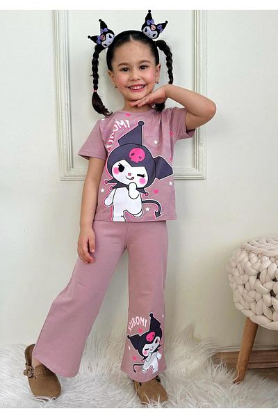 LİLLYPİCCA Cute Cat Patterned Girl's Wide Leg 2-Piece Set