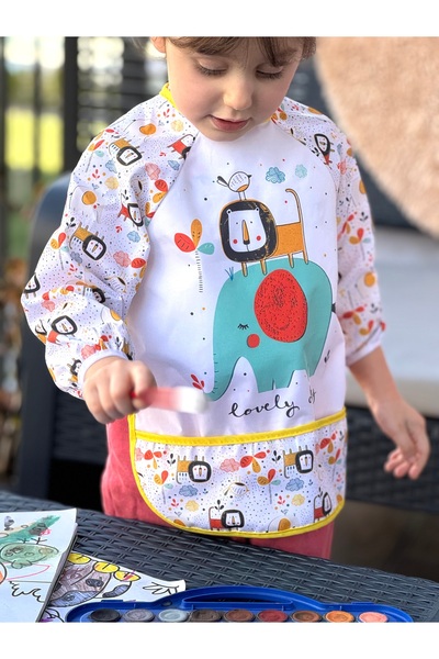 BETSY STUDIO مريلة أطفال وأكمام جيب بنمط غابة صغيرة