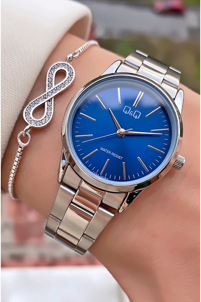 Q&Q Brand Silver Color Steel Cord Women's Wristwatch - Bracelet Gift