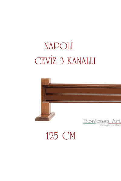 BonicasaArt Napoli Ahşap Başlıklı 3 Kanallı Alüminyum Dekoratif Ray Korniş Mo...