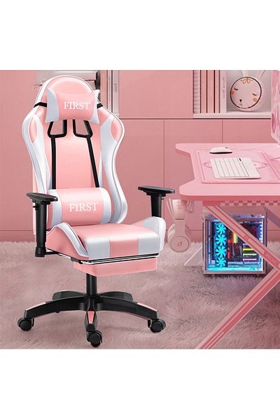 1st First Adjustable Comfortable Gaming Chair with Footrest Pink