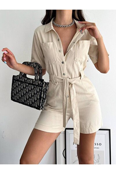 Noa Noa Belted Short Sleeve Herringbone Salopet