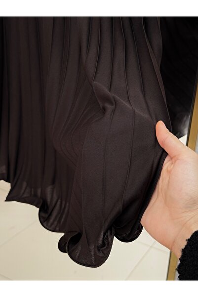 Ebrar Store Berna Six Ruffled Pleated Skirt-Bn8639 Dark Brown