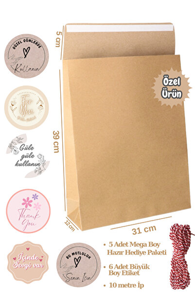 Dekals 3lü Hediye Paketi Seti (Özel Gün) Büyük Boy Hediye Poşeti + Kırmızı-Beyaz İp + 6lı Özel Gün Etiketi
